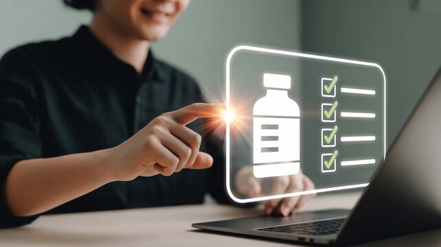 Streamlining medication management using a virtual checklist ensuring safe correct medicine with laptop interface and