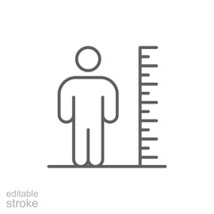 Height Scale Icon, Tall Person Outline, Human Size Indicator, Thin Line. Editable stroke