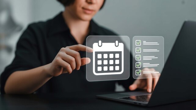 Planning success with digital calendar a focused individual organizing tasks for a productive day soft focus translucent