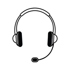 Headset with Microphone Icon – Black and White Line Art Vector for Communication, Customer Support