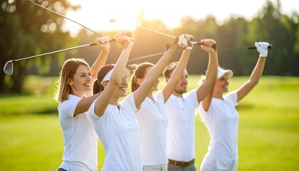 Group of friends celebrating golf victory