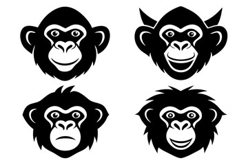 set of Monkey head vector silhouette illustration isolated on white background
