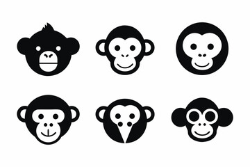 set of Monkey head icon vector silhouette illustration isolated on white background