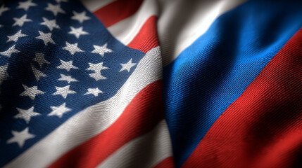 Diplomatic relations between usa and russia international flags textile art close-up symbolism
