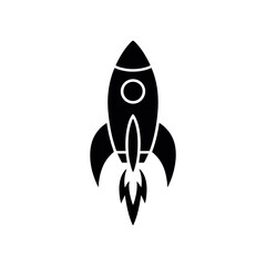 A black and white rocket icon vector
