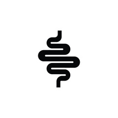 Intestines Glyph Icon, Human Digestive Tract Symbol in Solid Medical Design