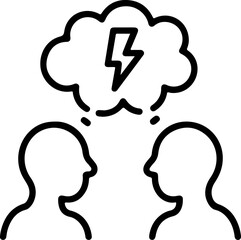 Two people in silhouette with a thought bubble containing a lightning bolt symbolizing conflict or disagreement