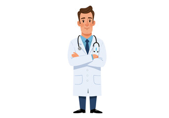 Fototapeta premium Confident male doctor with stethoscope ready to provide expert medical care and professional healthcare solutions
