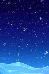 Winter night with falling snow over hills