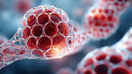 Weak immune in fatigue effect concept. Close-up of microscopic cells showcasing intricate structures.
