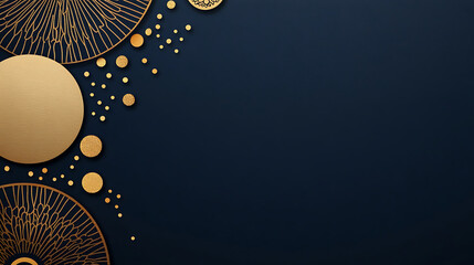 Elegant design featuring circular gold patterns on a dark background.