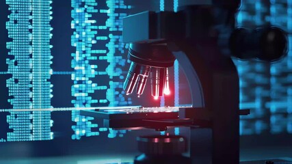 Digital data processing with advanced microscope over blue background during modern laboratory analysis, digital data processing over scope scanning on blue background - Powered by Adobe