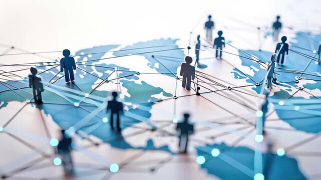 Expanding business networks through global connections and collaboration in a digital world, Business network growing and making connections to major cities across the globe