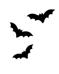 A silhouette image of three bats flying at night. The simple black design highlights the wings and body shapes of the bats. Perfect for themes like horror, Halloween, or nighttime nature.
