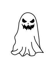 Scary ghost with angry eyes and jagged mouth. Perfect for Halloween, horror themes, spooky designs, haunted events, ghost stories, or creepy branding.