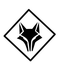 Geometric black wolf head logo inside a diamond shape. Represents strength, courage, leadership, and wilderness. Perfect for sports, outdoor, or brand identity.