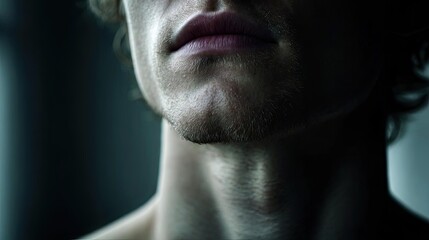 Weak immune in fatigue effect concept. Close-up of a man's face highlighting jawline and lips.