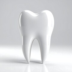 A sleek, white, 3D-rendered molar tooth on a light gray background