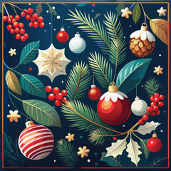 Festive Christmas Border Illustration with Animals Holiday Elements and Decorative Design