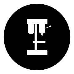 A boring mill symbol in the center. Isolated white symbol in black circle. Illustration on transparent background