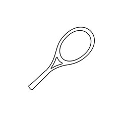 A large black outline tennis racket symbol on the center. Illustration on transparent background