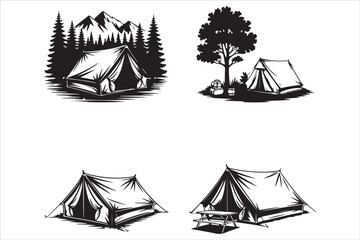 Mountain Camping Silhouette | Forest & Tent Clipart | Nature Lover Graphic Tee