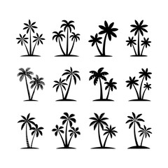 Obraz premium Collection of stylized black silhouette palm trees in various arrangements