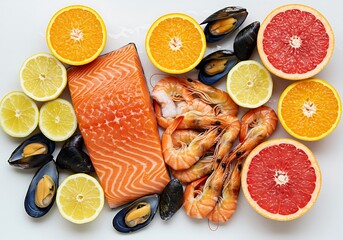 Vibrant Seafood & Citrus Still Life: A Fresh Delight