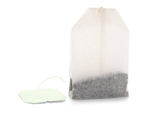 Tea bag isolated on white background, closeup