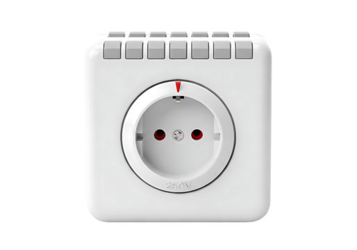 Modern White Electrical Outlet with Timer, Clean Minimalist Design, 250V. - Powered by Adobe