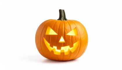 Illuminated Jack-o'-lantern Single Pumpkin, Halloween Concept, Studio Shot, White Background Halloween, Jack o Lantern