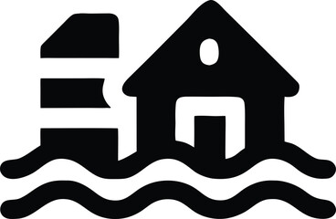 Flooded house and lighthouse icon