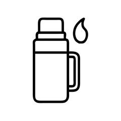 Insulated thermos bottle with hot liquid and handle for camping  