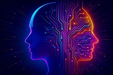 Artificial Intelligence and Human Connection – Futuristic Circuit Brain Illustration