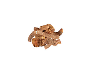 Hemidesmus indicus or Indian sarsaparilla dried root barks isolated on a white background