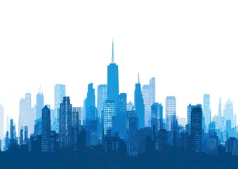 Fototapeta premium Blue City Skyline, Urban Landscape, Daytime, Background, Website Banner