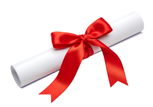Rolled Certificate with Red Satin Ribbon Bow: Achievement, Graduation, Award