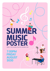 Summer Music Concert Poster Design with Live Band and Instruments

