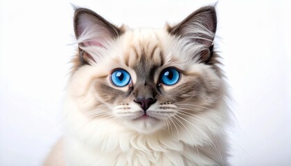 Ragdoll Cat Portrait Close-up, Blue Eyes, Fluffy Fur, Studio Shot, Pet Photography Ragdoll, cat portrait