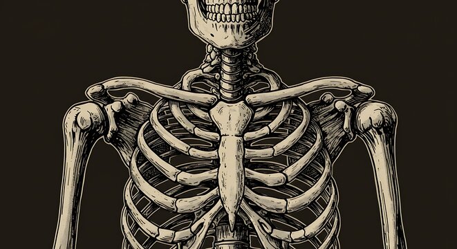 Sepia Skeleton: Intricate Bone Detail, Dark Background