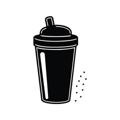 Minimalist black and white illustration of a reusable drink container with straw