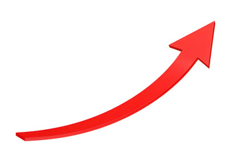 A vibrant red arrow curves upwards against a transparent background symbolizing growth progress and positive development in a business or financial