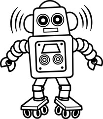 Fototapeta premium Cute playful robot character with expressive eyes, wavy arms and rollerskates friendly artificial intelligence technology icon