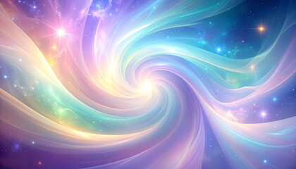 Obraz premium Dreamy abstract space vortex with flowing silk like layers in pastel tones glowing softly, creating magical and serene cosmic atmosphere filled with stars and light