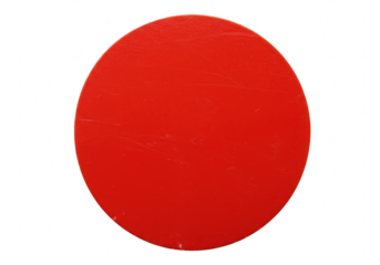 A vibrant red circle is presented flat against a stark transparent background showcasing its simple geometric form