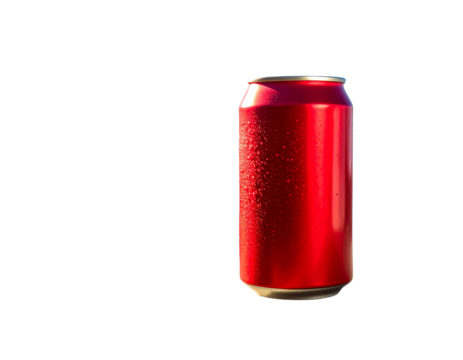  Angled Red Soda Can with Condensation, Leaning on Natural Stone Surface with Soft Highlights, PNG Isolated