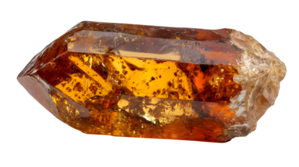 Imperial Topaz raw crystal, natural amber-orange prismatic form, unpolished, isolated on Transparent background