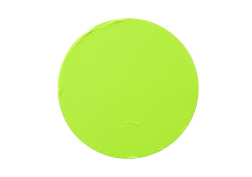 A bright vibrant lime green circle with a textured paint finish is isolated on a clean transparent background