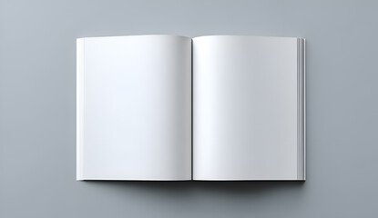 Open blank white book on gray background pages