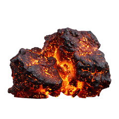 Molten rock pieces against a black background.